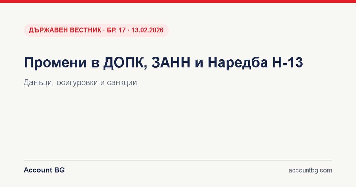 Промени в ДОПК, ЗАНН и Наредба Н-13