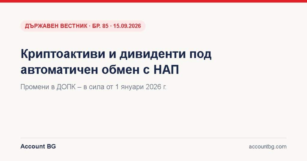 Криптоактиви и дивиденти – промени в ДОПК – ДВ, бр. 85 · 15.09.2026